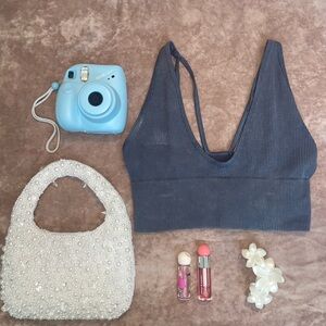 Forever 21 Navy Blue Ribbed Crop Top